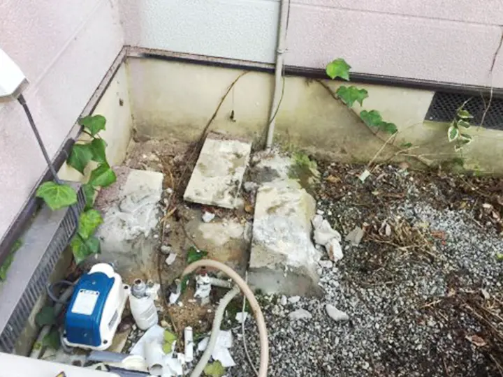 神戸のエコキュート交換・エコキュートの基礎コンクリートがなかった